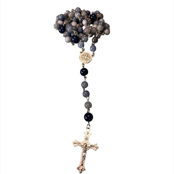 Blue Speckled St. Benedict Catholic Rosary - Picture 5 of 7